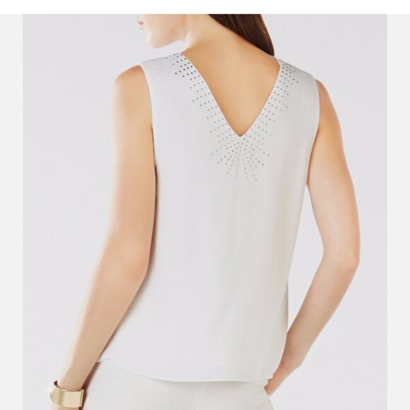 BCBGMaxAzria White Joline Studded Criss Cross Neck Blouse, Size XS - Picture 2 of 16